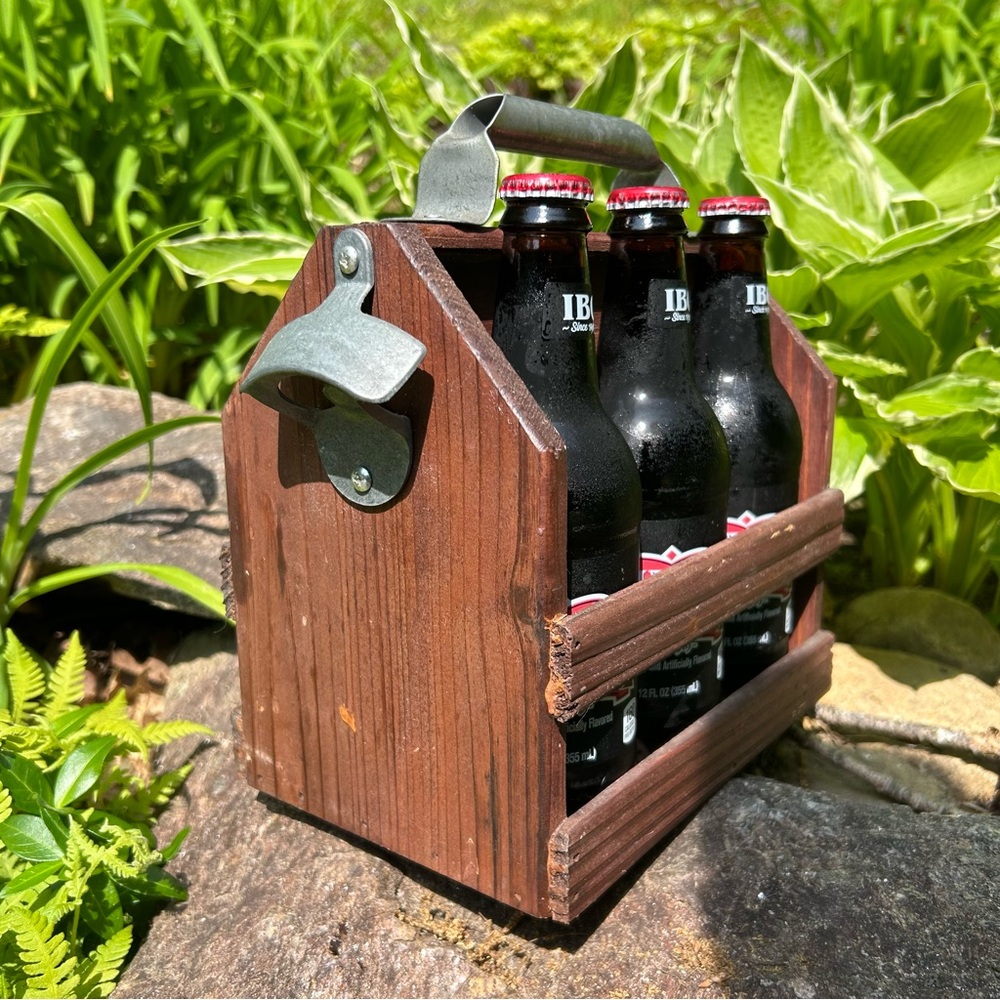 Rustic Wooden Caddy with Built-In Bottle Opener 🍻 | Dark Brown | Summer Ready ☀️ - Picture 4 of 9